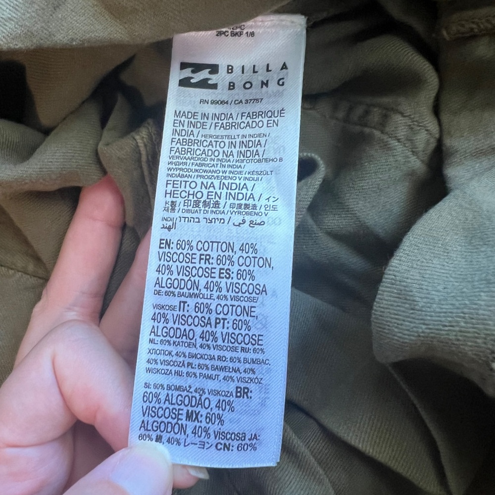 Billabong Wild Pursuit Romper Overall Mini Short Olive Green Sz Medium - Picture 5 of 8